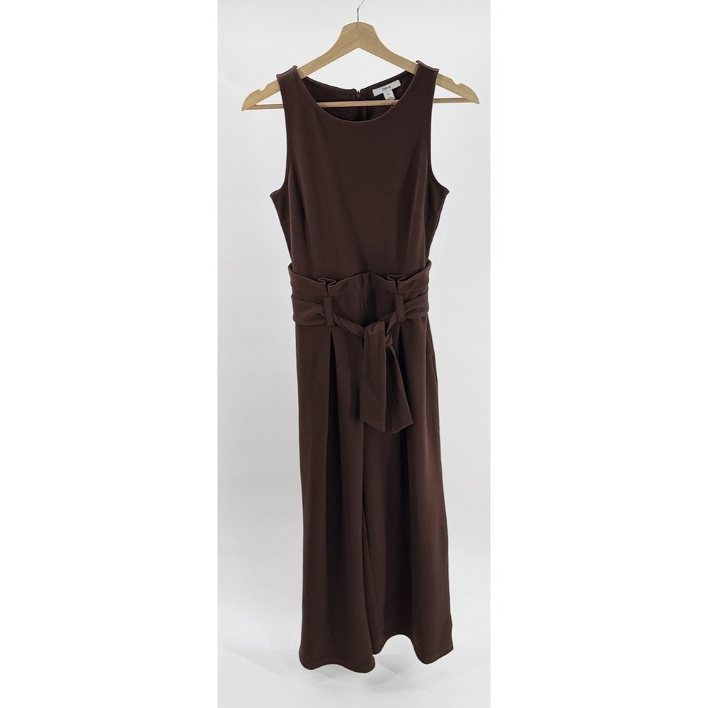 Bar III Women's Sleeveless Crew Neck Front Tie Brown Jumpsuit Petite Small PS